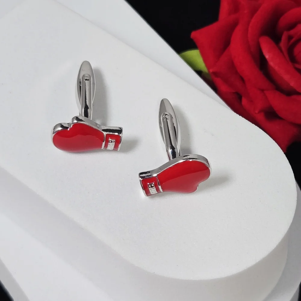 Red Boxing Glove Men’s Novelty French Cufflinks Silver Plated Bullet Back Gift